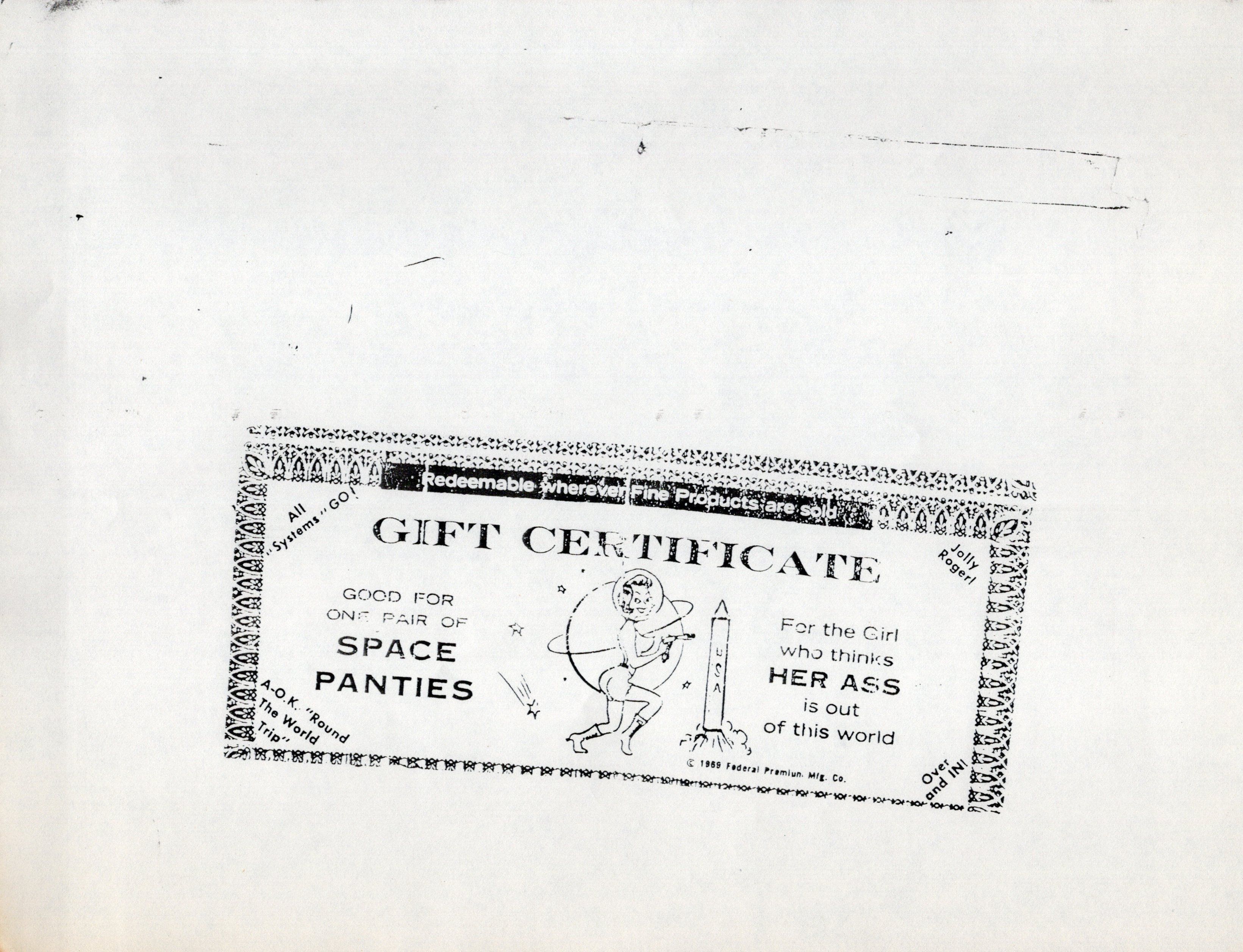 Scan of joke gift certificate.