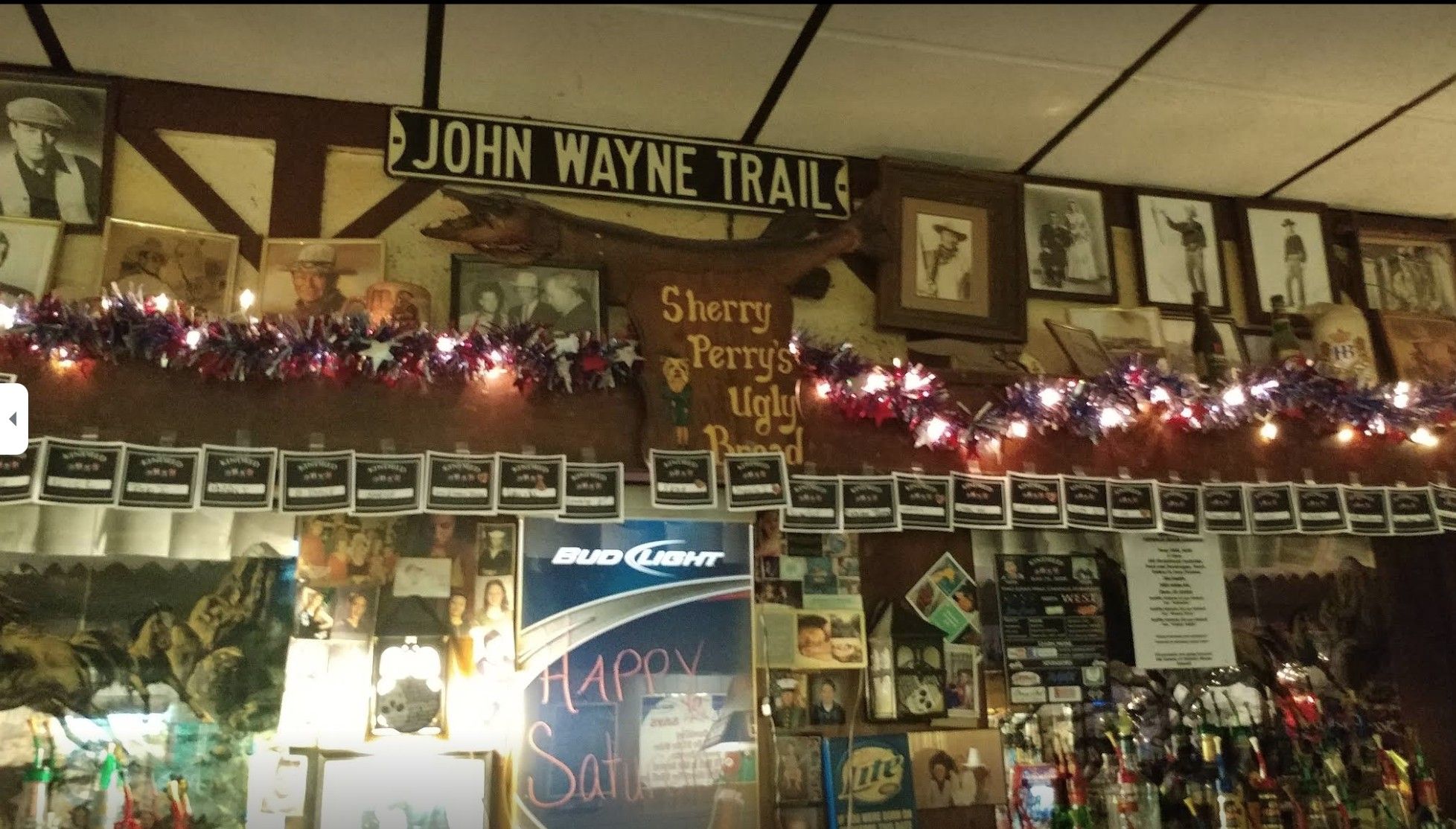 Close-up of decorations behind the bar.