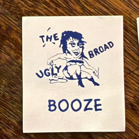 Cards with The Ugly Broad logo on it that say 'Top Shelf', 'Booze', and 'Beer'.