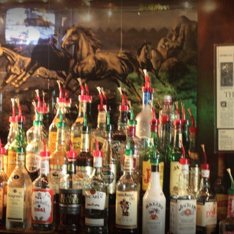 Bottles behind the bar.