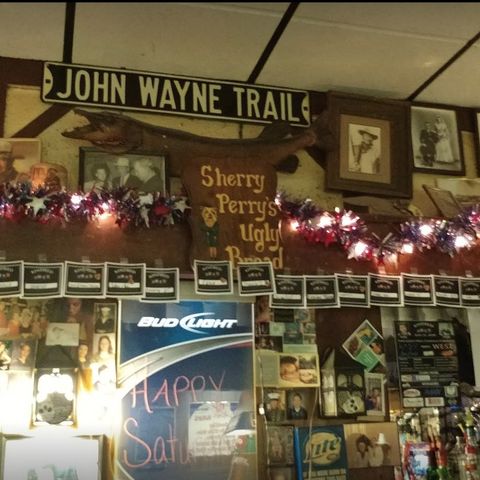Close-up of decorations behind the bar.